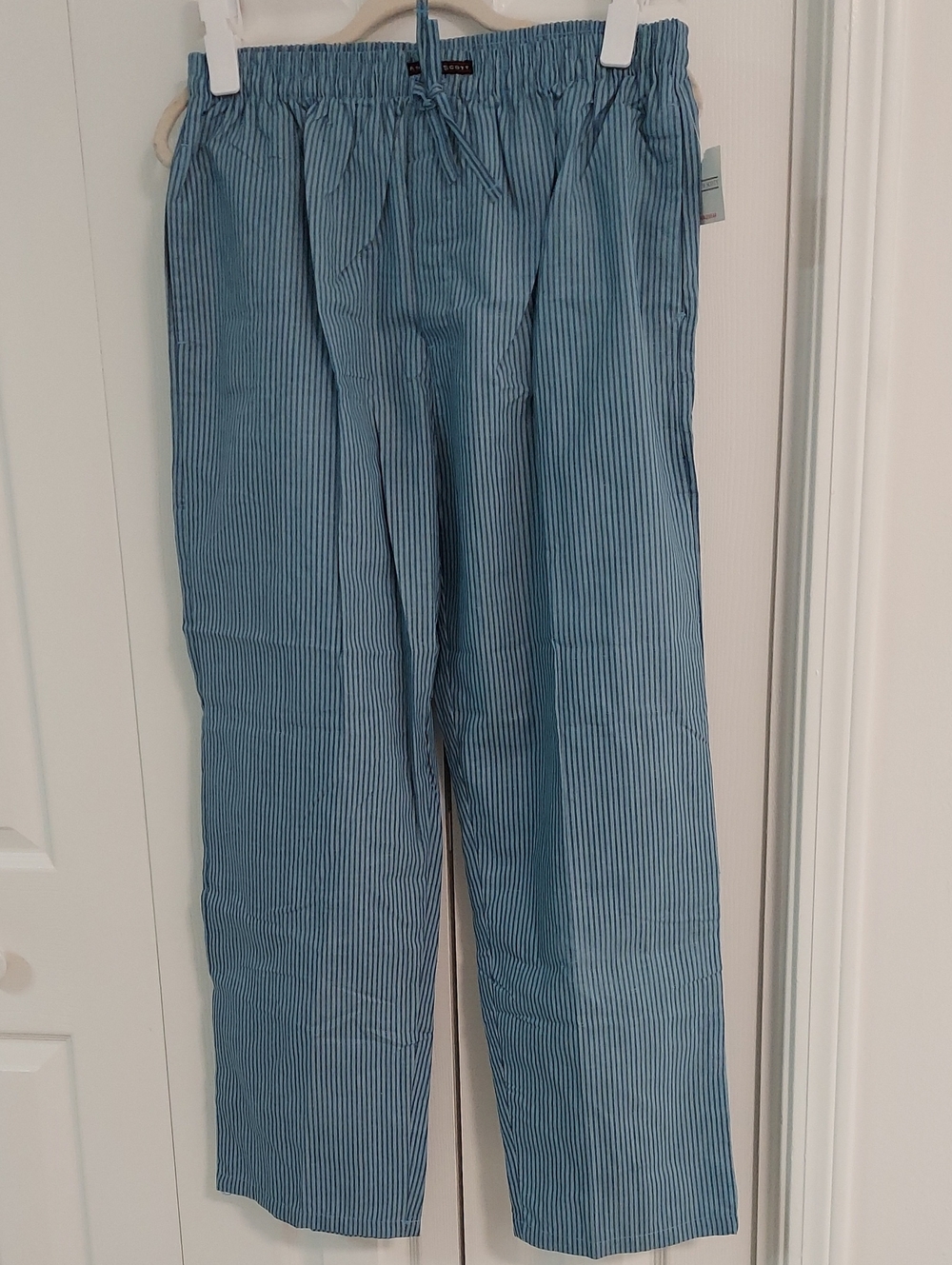 Andrew Scott PJ Pants, Size L, Blue Vertical Stripes, Pockets, Elastic